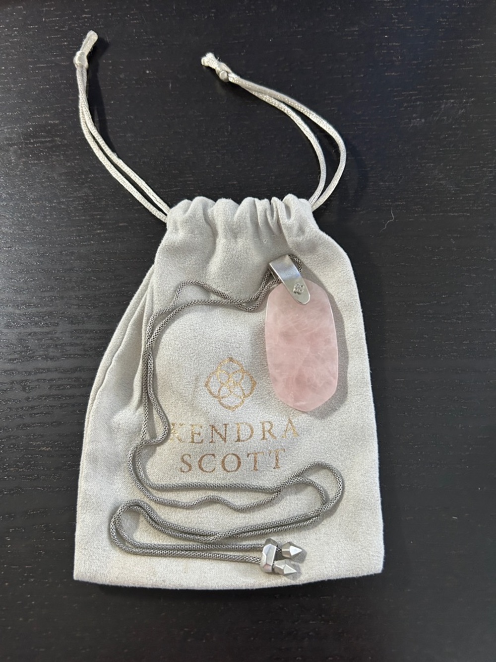 Kendra Scott Rose Quartz Pendant Necklace in Pink with Silver Chain